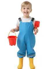 [ReiLuana] プレイウェア お砂場着 子供 遊び着 汚れ防止 レイン パンツ 撥水 反射テープ サロペット 外遊び (ブルー, 80cm) [ブルー] [80]