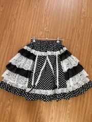 ロリータブラック ホワイト ドット ドットスカート 姫ギャル ヴィンテージ 日本ブランド 量産型 地雷系 パンク ゴス フリル レース リボン