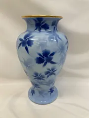K【ヴィンテージ】深川製磁 花瓶 花柄 ブルー インテリア 置物