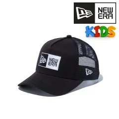 NEWERA (ニューエラ) キッズ メッシュキャップ Youth 9FORTY A-Frame トラッカー ボックスロゴ キャップ 子供 春夏 帽子 ブラック × ホワイト 【TB】
