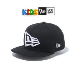 NEWERA (ニューエラ) ビッグロゴ 帽子 キッズ キャップ 子ども 小学生 Youth 9FIFTY フラッグロゴ ロゴキャップ フリーサイズ 黒 ブラック × ホワイト 【TB】