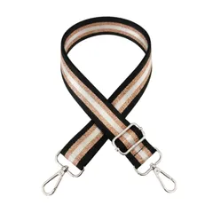 [ａｄｚｕ] ショルダーストラップ ショルダーベルト バッグ用 付け替え 太め 調節可能 肩掛け 2WAY レディース バッグ 紐 ストライプ A (ストライプ ブラック × ゴールド) [ストライプ ブラック × シルバー]
