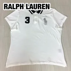 【美品】RALPH LAUREN ラルフローレン ビッグポニー 半袖ポロシャツ L  ホワイト 白 刺繍ポニー ナンバリング 鹿の子 レディース 着丈58cm 肩幅39cm 身幅(脇下)50cm 袖丈16cm【古着】