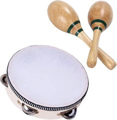 SALUDABLE Tambourine, Maracas, Shaker, Wooden Percussion Instrument, Rhythm Educational Set (Tambourine + Maracas Set)