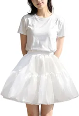 SALUDABLE パニエ ペチコート ミニ丈 ロング チュール スカート 3層 ボリューム (ホワイト 45cm)