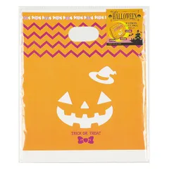 手提げ袋 4枚入 ビニール かぼちゃ柄 ハロウィン マチ付 ラッピング袋 レッツハロウィーン （ お菓子 袋 小分け袋 プレゼント 持ち手付き ラッピングバッグ プレゼント袋 ハロウィーン 手さげ ）)