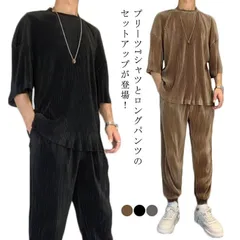 再入荷 接触冷感 半袖 セットアップ メンズ Tシャツ メンズ 半袖 ロングパンツ 半袖Tシャツ プリーツパンツ 上下セット 大きいサイズ 夏 夏服 夏物 メンズファッション S M L XL 2XL#