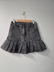 ブラック ウォッシュ デニム プリーツ スカート 150 160