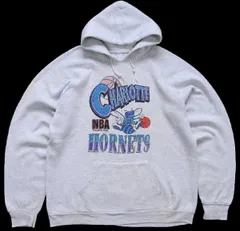 80s NBA CHARLOTTE HORNETS マスコット スウェットパーカー 杢ライトグレー★フーディー ビンテージ バスケ キャラ 霜降り ビッグサイズ