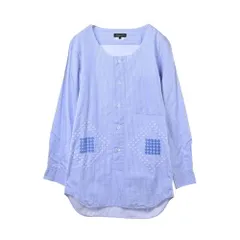 COMME des GARCONS HOMME PLUS ノーカラー コットン ストライプ シャツ