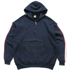 90s USA製 RUSSELLラッセル ライン入り ハーフジップ スウェットパーカー 黒 XL★フーディー オールド ビンテージ ブラック ビッグサイズ