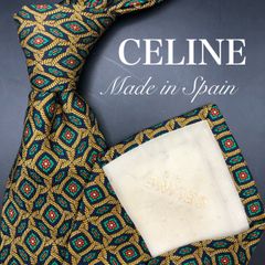 極美品】CELINE セリーヌ ネクタイ 総柄 ゴールド グリーン ロゴ
