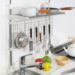 キッチンラック 突っ張り キッチンネット シンク上収納 ステンレス製 ステージア （ 突っ張りラック 突っ張り棚 突っ張り式 伸縮 高さ調節 スパイスラック キッチン つっぱり 壁面収納 キッチン収納 工具不要 ）)のサムネイル