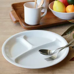 ランチプレート 27cm プラスチック 軽量 皿 食器 洋食器 （ ランチ皿 白い食器 メラミン お皿 割れにくい 仕切り皿 ワンプレート 丸 仕切皿 白 仕切り メラミン食器 ）)のサムネイル