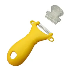 ピーラー 安全カバー付き 子供向け調理器具 ステンレス製 （ 皮むき器 皮剥き器 皮引き T字 T型 芽取り付き 食育 子ども用 子供用 こども用 キッズ用 幼児用 キッチンツール 下ごしらえ ）)のサムネイル