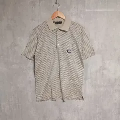 【美品】セリーヌ CELINE HOMME ポロシャツ M 総柄 イタリア製 1914 filoscozia フィロス・コジア 綿 高級 鹿の子 刺繡ロゴ ベージュ ヴィンテージ ビンテージ オールド レトロ 半袖 メンズ カットソー トップス  ハイブランドのサムネイル
