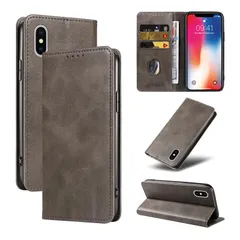 【数量限定】X/XS 通用手帳ケース】マグネット式 iphone xs 用 ケース スタンド機能 iphone QUEASON【iPhone x 用 スマホケース カード収納 iphonexs 用 カバー 耐衝撃 落下防止 防塵（グレー）