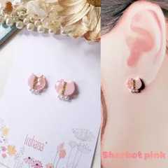 きらきら✨バイカラー 猫 ミニ ピアス イヤリング シャーベットピンク