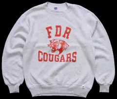 90s USA製 RUSSELLラッセル FDR COUGARS 前V スウェット 杢ライトグレー M★オールド ビンテージ ロゴ カレッジ スポーツ