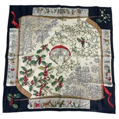 新品同様 HERMES エルメス スカーフ シルク カレ90 Neige d'Antan 去年の雪 ブラック