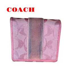 コーチ　折りたたみ財布　2つ折り財布　ピンク　シグネチャー