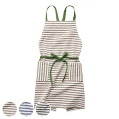 エプロン ストライプ柄 エブリン 綿100％ （ キッチンエプロン 台所エプロン カフェエプロン クロスエプロン ポケット付き おしゃれ 大人用 綿 コットン 100％ キッチン用品 ）)