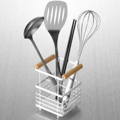 キッチンツールスタンド 角型 仕切付き Flowto （ フロウト キッチンスタンド カトラリースタンド 箸立て キッチンツールスタンド キッチンツール立て 調理道具立て 菜箸立て 仕切り付き カトラリーポケット キッチン収納 ）)のサムネイル