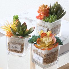 再販ガラスポットcフェイクグリーン寄せ植え風アレンジ▫️フェイク