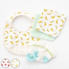 ギフトセット スタイ ハンカチ 2枚 靴下 1足 フルーツ 出産祝い （ ギフト セット 赤ちゃん プレゼント かわいい ソックス タオル よだれかけ よだれカバー 綿 ガーゼ 女の子 男の子 ベビー くつした ）)