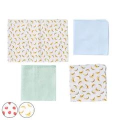 ガーゼ 4点 セット 78x55cm 1枚 33ｘ33cm 3枚 バスセット 綿100% （ ガーゼハンカチ ガーゼタオル ベビー 赤ちゃん ギフト プレゼント 女の子 男の子 おしゃれ ハンカチ ベビーハンカチ ダブルガーゼ 沐浴 贈り物 出産祝い 出産準)のサムネイル