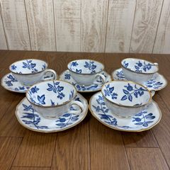 OKURA 大倉陶園の青と白の花柄カップ＆ソーサー6客セット【現状品