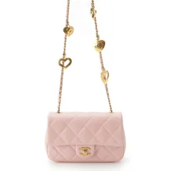 シャネル ラムスキン ミニマトラッセ ランダム番台 ココマーク ハートチャーム チェーン ショルダーバッグ AS3456 ピンク【中古】