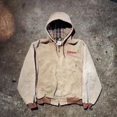 carhartt USA製 アクティブジャケット ブラウン L 企業ロゴ刺繍 裏地チェック カーハート J168BRN 2003年製 Kinsley Construction