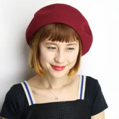 ベレー帽 春 夏 帽子 レディース 大きめゆったりシルエット サマーニット 通気性抜群 日本製 エンジ 【MB】