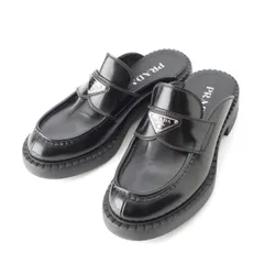 プラダ ブラッシュドレザー トライアングルロゴ ミュール サンダル シューズ 2S2963 ブラック 6 1/2【中古】