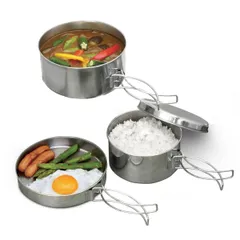 キャンプクッカー アウトドアクッカー4点セット （ モンターナ MONTAGNA アウトドア 食器 鍋 フタ セット ステンレス クッカー キャンプ用食器 持ち運び キャンプ 皿 プレート 片手鍋 積み重ね 収納 調理道具 直火 コンパクト ）)のサムネイル