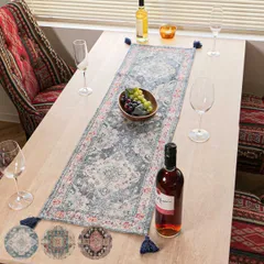 テーブルランナー デジタルプリント 綿100％ （ テーブルセンター テーブルクロス テーブルウェア キッチン用品 おしゃれ タッセル付き エスニック風 アンティーク調 卓上 テーブル コーディネート キッチングッズ 布製 ）)