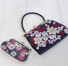 フォーマルバック ビーズ総刺繍 2点まとめて がま口バッグ 黒に赤や