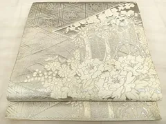 平和屋着物◎六通柄袋帯　唐織　美保姿　松皮菱御所車文　銀糸　正絹　逸品　BAAW7167qw