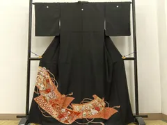 平和屋着物■豪華黒留袖　駒刺繍　絵巻孔雀花文　金彩　正絹　逸品　未使用　BAAW5537hj