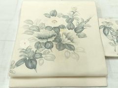 夏帯 名古屋帯 絽 作家物 手描き花葉模様 刺繍 - メルカリ