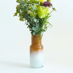 花瓶 DGボトルベース 直径7.5×高さ18cm ホワイトブラウン ガラス （ おしゃれ 花器 花びん 一輪挿し フラワーベース 円形 丸 インテリア 生け花 植物 お花 ドライフラワー 切花 花束 雑貨 硝子 直径7.5 ）)のサムネイル