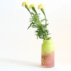 花瓶 DGボトルベース 直径7.5×高さ15.5cm ピンクグリーン ガラス （ おしゃれ 花器 花びん 一輪挿し フラワーベース 円形 丸 インテリア 生け花 植物 花 ドライフラワー 切花 花束 雑貨 硝子 直径7.5 ）)のサムネイル