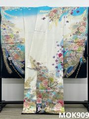 クロード・モネ 銀通し 訪問着 仮絵羽 正絹 未仕立て品 八掛付き 