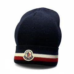 b23 MONCLER モンクレール ニットキャップ ニット帽 トリコロール ロゴパッチ ユニセックス 男女兼用 A9575 ネイビー ヴァージンウール100％
