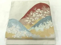 平和屋着物◎綴れ　八寸名古屋帯　遠山風景文　金銀糸　正絹　逸品　AABF9765uk