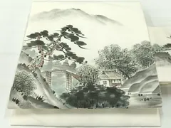 平和屋着物◎九寸名古屋帯　作家物　手描き　風景文　正絹　逸品　AABG0128uk