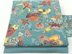 平和屋着物◎九寸名古屋帯　型染め　花鳥文　正絹　逸品　AABG0132uk