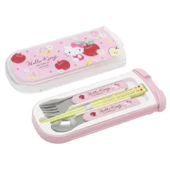トリオセット 引きフタトリオ 箸 スプーン フォーク ハローキティフルーツ （ キティ 食洗機対応 カトラリーセット お箸 子供 日本製 食洗機OK スライド式 カトラリー お弁当 弁当 給食 キッズ ）)
