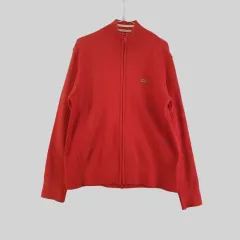 ラコステ メンズ100 レッド ジップアップ カーディガン M0455